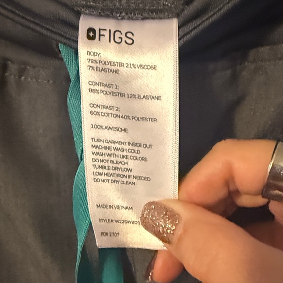 Gray Scrub Pants with Teal Drawstring - Picture 2 of 5